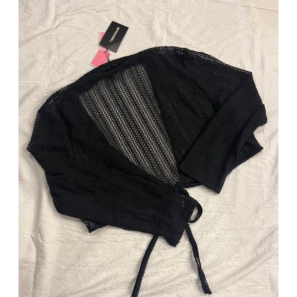 Black cut out crotchet cover up crop beach top by Prettylittlething XXL BNWT - Picture 6 of 9